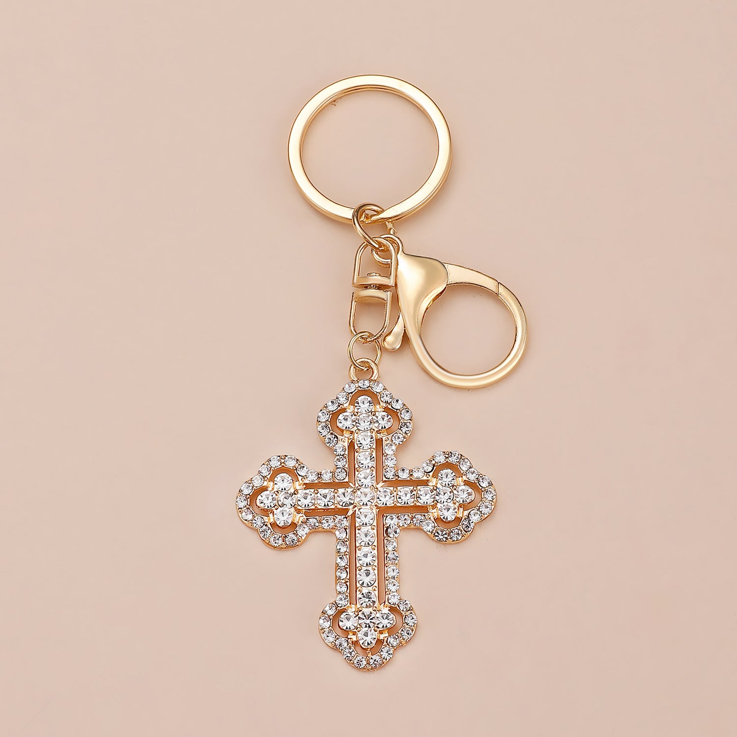 Wholesale Gold-plated rhinestone cross keychain